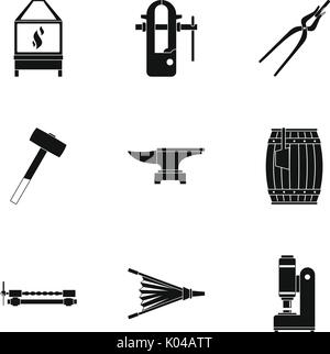 Blacksmith profession icon set, simple style Stock Vector