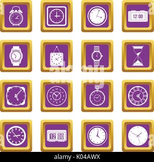 Time and Clock icons set purple Stock Vector