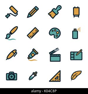 Vector flat art tools icons set on white background Stock Vector
