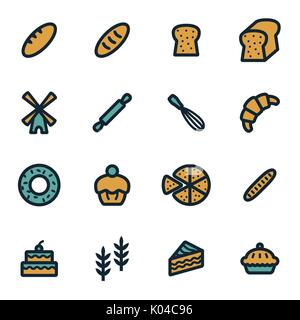 Vector flat bakery icons set on white background Stock Vector