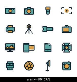 Vector flat camera icons set Stock Vector