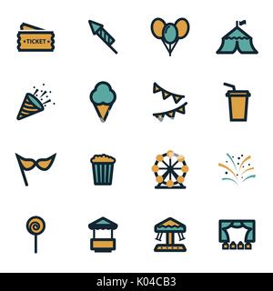 Vector flat carnival icons set Stock Vector