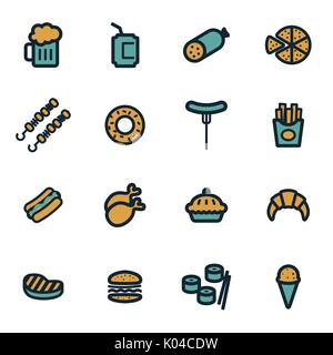 Vector flat fastfood icons set Stock Vector
