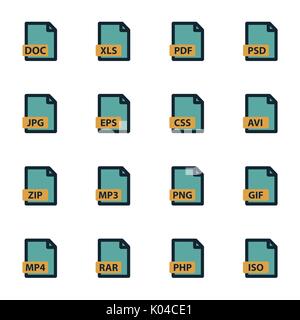 Vector flat file type icons set Stock Vector