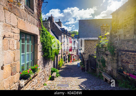 The picturesque medieval port of Dinan on the Rance Estuary, Brittany (Bretagne), France Stock Photo