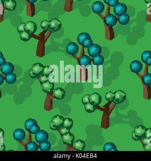 Seamless pattern with isometric trees Stock Vector