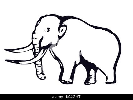 Mammoth outline, contour hand drawing, sketch, isolated on a white background. Vector illustration Stock Vector