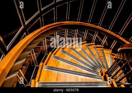 Spiral Wooden and Metal Staircase within the Grand Palais in Paris, France Stock Photo
