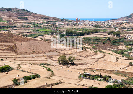 View from the city walls, Victoria, on the island of Gozo, part of the Maltese archipelago. Taken on a clear cloudless day. Stock Photo