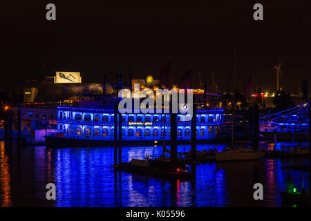 Louisiana Ship Hamburg, Blue Night lights, Hamburg, Germany Stock Photo