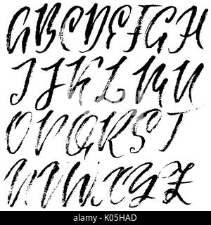 Hand drawn elegant calligraphy font. Modern brush lettering. Grunge style alphabet. Vector illustration. Stock Vector