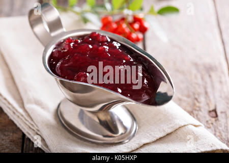 Cranberry sauce in a metal dish Stock Photo