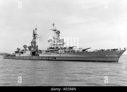 The U.S. Navy heavy cruiser USS Indianapolis (CA-35) underway in 1944 ...