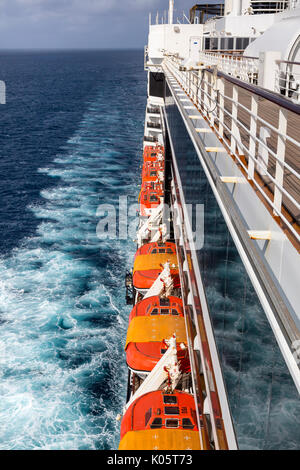Life Boats on a Caribbean Cruise Liner. Stock Photo