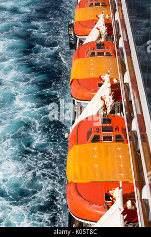 Life Boats on a Caribbean Cruise Liner. Stock Photo