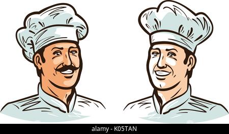 Portrait of happy smiling chef, cook or baker in hat. Cartoon vector illustration Stock Vector