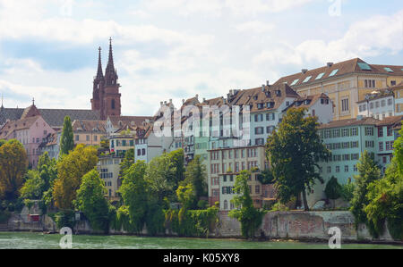 View from Mittlere bridge over Rhine river in  Basel -21 july 2017 Stock Photo