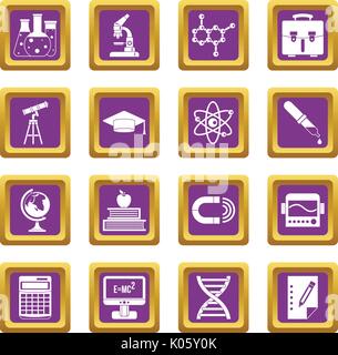 Education icons set purple Stock Vector
