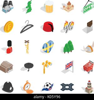 Sweden icons set, isometric style Stock Vector