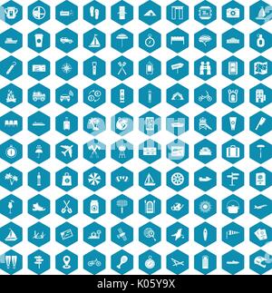 100 journey icons sapphirine violet Stock Vector