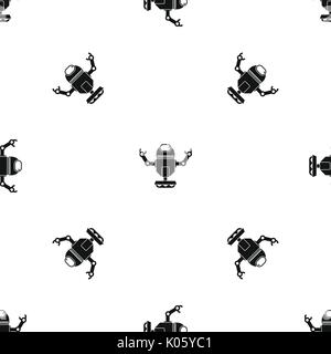 Robot on wheels pattern seamless black Stock Vector