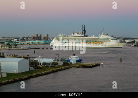 Serenade of the Seas Cruise Liner Leaving Port at Ft. Lauderdale, Florida, Early Morning. Stock Photo