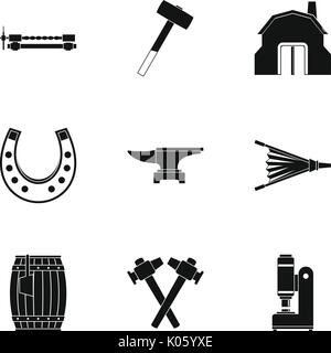 Industrial blacksmith icon set, simple style Stock Vector