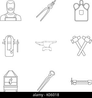 Blacksmith profession icon set, outline style Stock Vector