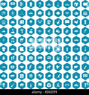 100 landmarks icons sapphirine violet Stock Vector