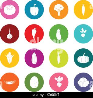 Vegetables icons many colors set Stock Vector
