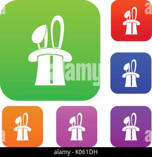 Rabbit appearing from a top magic hat set collection Stock Vector