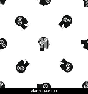 Gears in human head pattern seamless black Stock Vector
