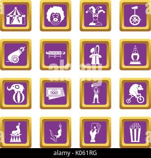 Circus entertainment icons set purple Stock Vector