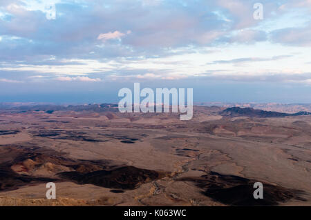 Ramon Crater, a geological phenomenon of the Negev Desert in Israel, seen from the cliff edge. Stock Photo