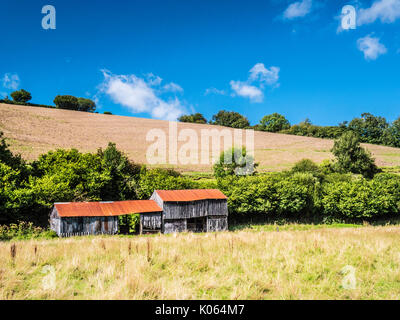 A corrugated metal shed in a field in Somerset. Stock Photo