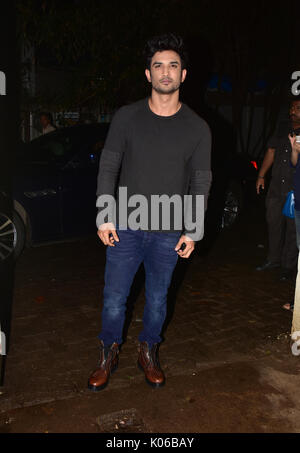 Mumbai, India. 21 August, 2017. Indian Film actor Sushant Singh Rajput at the screening of short film 'Carbon' at Sunny Super Sound, Juhu Mumbai on 21 August, 2017. Credit: Azhar Khan/Alamy Live News Stock Photo