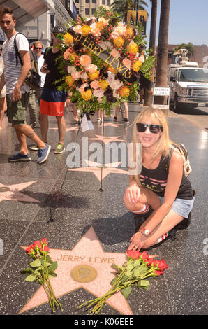 Los Angeles, California, USA. 21st Aug, 2017. Kimi Lewis at Jery Lewis' star on the Hollywood Walk of Fame as memorial flowers are placed, Hollywood, CA 08-21-17 Credit: David Edwards/MediaPunch Credit: MediaPunch Inc/Alamy Live News Stock Photo