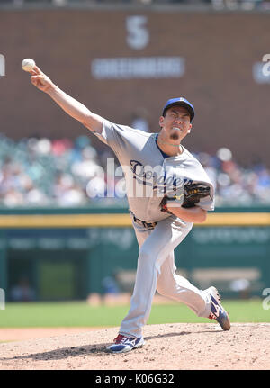 Detroit, Michigan, USA. 20th Aug, 2017. Kenta Maeda (Dodgers) MLB : Los Angeles Dodgers starting pitcher Kenta Maeda pitches during the Major League Baseball game against the Detroit Tigers at Comerica Park in Detroit, Michigan, United States . Credit: AFLO/Alamy Live News Stock Photo