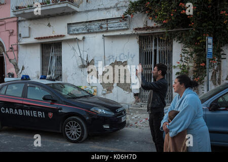 Casamicciola, Italy. 22nd Aug, 2017. A magnitude 3.6 earthquake knock was heard in Ischia late in the day on August 21st. Several collapses, including a palace and a church, numerous wounded. From the rubble between 21 and 22 August, three young brothers were taken live. Two victims found out. (Italy, Ischia, Casamicciola, August 22, 2017) Credit: Independent Photo Agency Srl/Alamy Live News Stock Photo