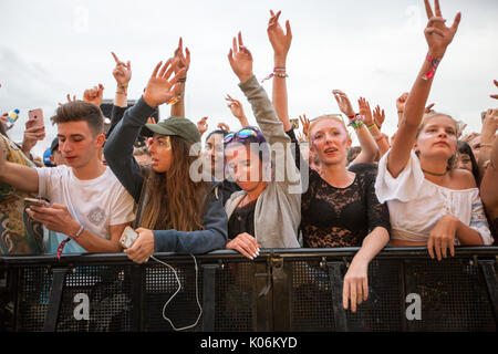 Music fans at Hylands Park,Chelmsford,Essex on Sunday,August 20th at this years V Festival. Stock Photo