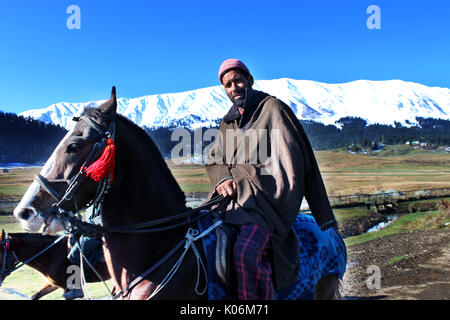 Cowboys riding on their horses at Gulmarg, India. Majestic, adventure. Stock Photo