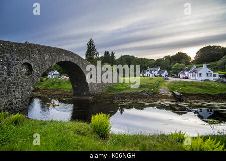 Clachan Bridge / Bridge over the Atlantic, single-arched, hump-backed masonry bridge spanning the Clachan Sound, Argyll, Scotland, UK Stock Photo