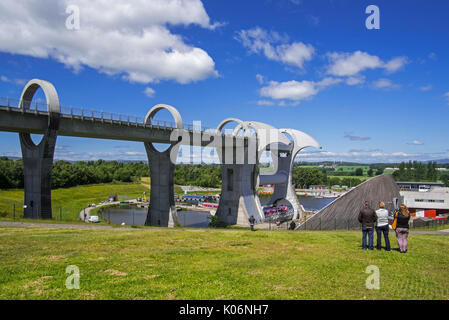 Falkirk Wheel, rotating boat lift connecting the Forth and Clyde Canal with the Union Canal, Stirlingshire, Scotland, UK Stock Photo