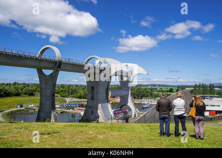 Falkirk Wheel, rotating boat lift connecting the Forth and Clyde Canal with the Union Canal, Stirlingshire, Scotland, UK Stock Photo