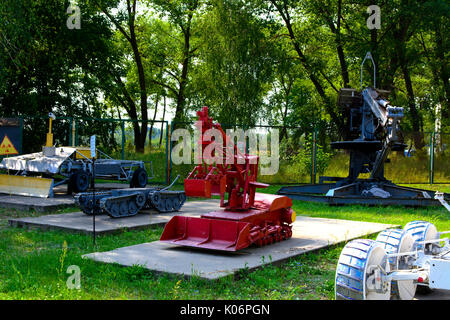 An exhibition of Soviet robots that dealt with the rubble after the accident at the Chernobyl nuclear power plant. Consequences of the Chernobyl nucle Stock Photo