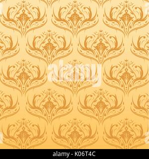 Seamless Damask Pattern Orange Background, Vector, Illustration, Eps File Stock Vector