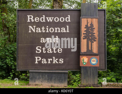 Crescent City, United States: July 10th, 2017: Redwood National and State Parks Welcome Sign Stock Photo