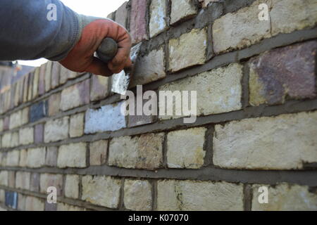 Male worker laying bricks Stock Photo