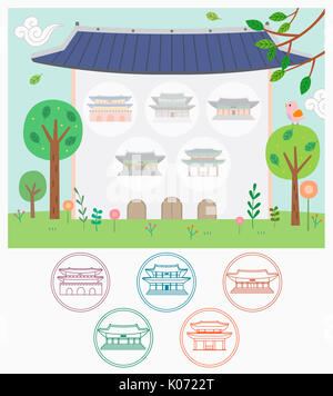 Stamps related to Korean old buildings Stock Photo