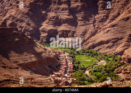 Photo from a hill overlooking the Dades oasis. Dades Gorge, Morocco Stock Photo